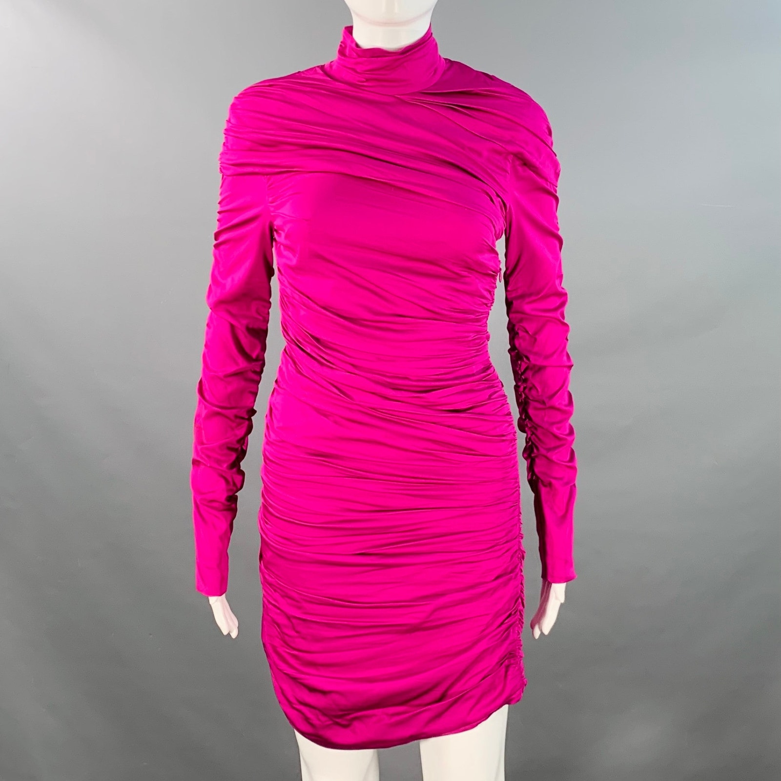 2 Purple Raspberry Viscose Blend Ruched Long Sleeve Cocktail Dress